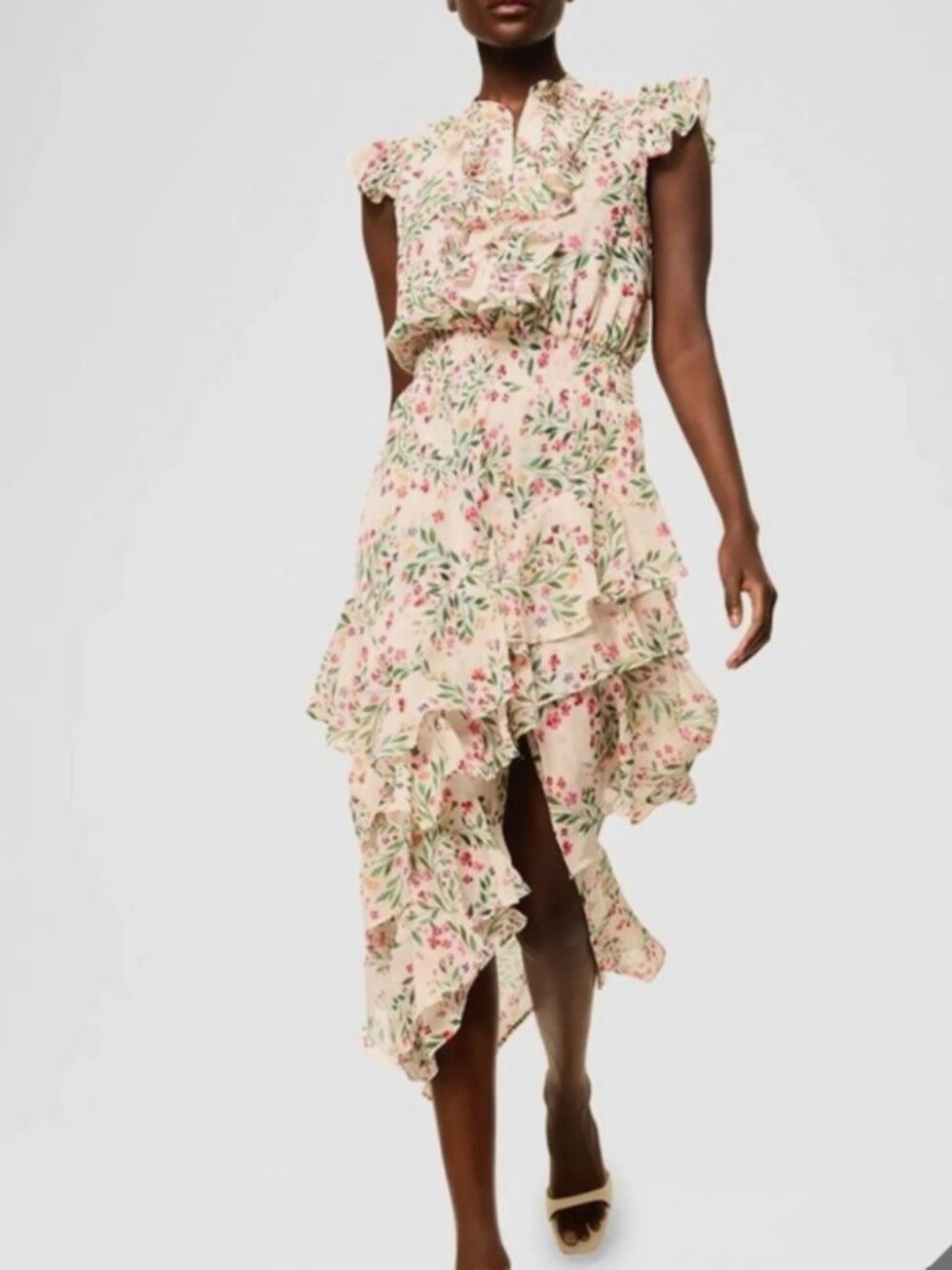 Misa Los Angeles Blush Floral Ruffle High-Low Wedding Dress
